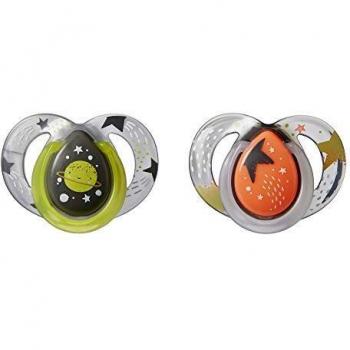 Tommee Tippee Chupete Nocturno Fluorescente, Diseño Simétrico y Ortodóntico, Silicona Sin BPA, 0 a 6 Meses, 2 Unidades