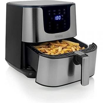 Princess 182060 Freidora sin aceite Deluxe XXL, 8 programas, panel de control táctil digital, 1700 W, capacidad 5.5 L, 1.5 Kg de patatas fritas por sesión, sin BPA, negro y acero inoxidable
