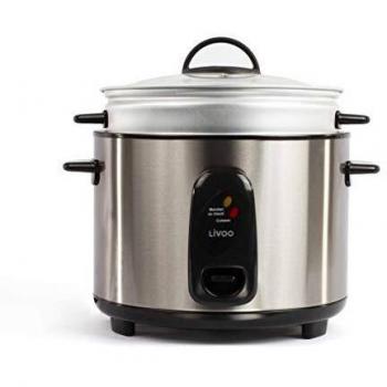 LIVOO Feel good moments - Cocinador de arroz y vapor de acero inoxidable, capacidad de 1.8L, función de mantenimiento de calor, apagado automático, tazón de dosificación y cuchara incluidos, 700W. DOC100A Plata