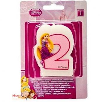 Unique Party Procos - Vela De Cumpleaños Rapunzel Princesas Disney 2 Años Rosa