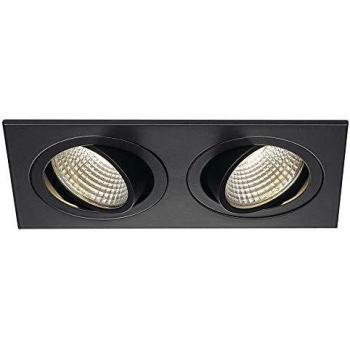 Downlight Empotrable LED Cuadrado SLV New Tria 2, Doble, Negro Mate, 2x6W, 3000K, Con Driver y Clips incluidos