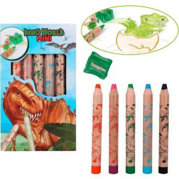 Lápices de Colores Mini Dino World con Sacapuntas (5 unidades, Multicolor)