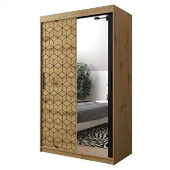 Armario Corredero Hartford 287 Negro con Espejo y 5 Estantes, 120x200x62cm