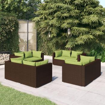 8-Piece Brown Poly Rattan Garden Lounge Set with Cushions