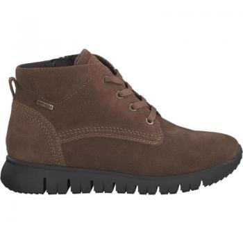 Botín mujer 86204 de TAMARIS CONFORT en suave nubuck marrón, plantilla anatómica extraíble, membrana impermeable Duo-Tex, ajuste con cremallera y cordones, altura tacón bajo (1-3