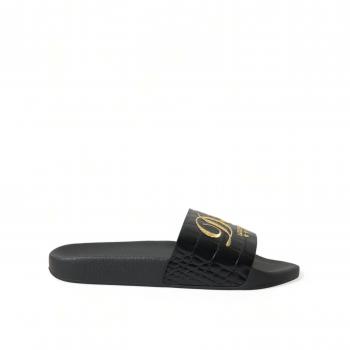 Dolce & Gabbana Black Luxury Hotel Beachwear Sandals Shoes - EU39/US8.5, Sliders, female, Black, Size: 9 US Black Leather Hotel Logo Slides Sandals