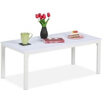 Mesa de Jardín Resistente a la Intemperie Efecto Madera 39x98x48 cm Blanca para Terraza y Balcón - Relaxdays