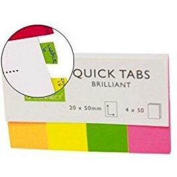 BANDERITAS SEPARADORAS Q-CONNECT 20X50 MM FLUORESCENTE PACK DE 4 CON 40 HOJAS