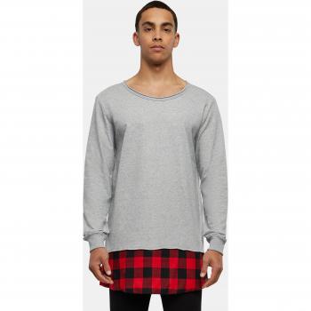 Urban Classics Long Flannel Open Edge Sweatshirt Gray/Black/Red