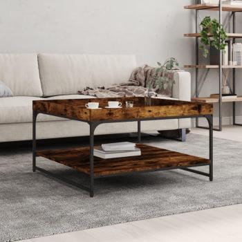 Mesa de centro de madera de ingeniería y hierro 80x80x45 cm en colores Negro, Roble Sonoma y Roble ahumado, ideal como mesita de salón, comedor o auxiliar