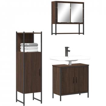 Conjunto de muebles de baño 3 piezas marrón madera roble multicapa