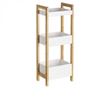 Lola Derek - Estantería de 3 baldas minimalista blanca de bambú para cuarto de baño Sol Naciente