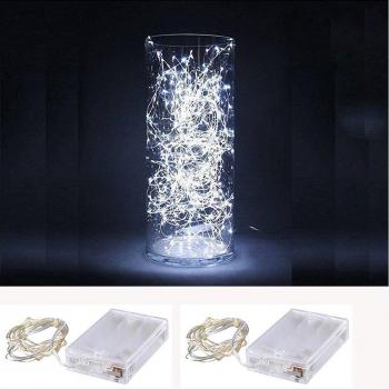2 x Luz Cadena 50 LED Alambre Micro luz cadena batería operativos y 2 programa para fiestas, Jardín, Navidad, Halloween, boda, iluminación decorativa blanco frío xinban
