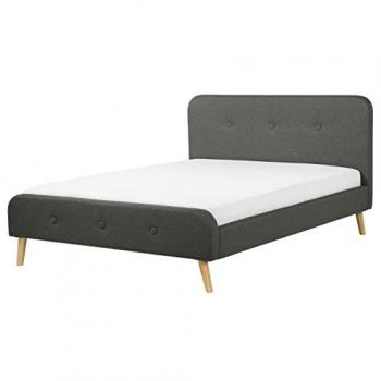 Cama Tapizada en Tela Gris Oscuro 160 x 200 cm con Somier y Patas de Madera Diseño Moderno Rennes