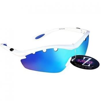 Rayzor profesionales ligeros UV400 Blanco Deportes Wrap excursionismo Gafas de sol, con una pieza 1 con ventilación Azul Iridium espejo antideslumbrante lente