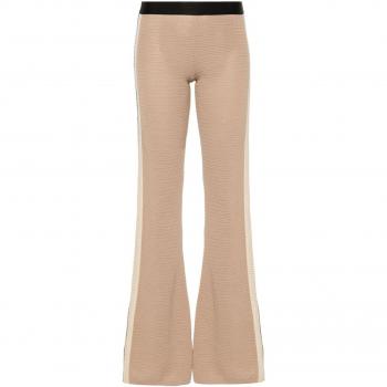 Palm Angels Women's Logo Tape Knitted Trousers in Beige | Size Small | PWHG021S24KNI0016410