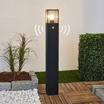Bolardo de exterior Lucande Klemens con detector de movimiento, 90 cm, moderno, negro, hecho de aluminio, 1 llama E27