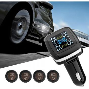 TPMS Sistema de Monitorización de Presión de Neumáticos, Konesky Sistema de Monitorización de Presión de Neumáticos Pantalla LCD con 4 Sensores de Alarma