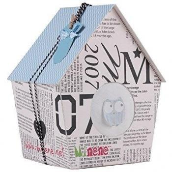 Minene Casita - Caja de regalo, incluye body con aplique, pantalón y arrullo de algodón dulce, color azul