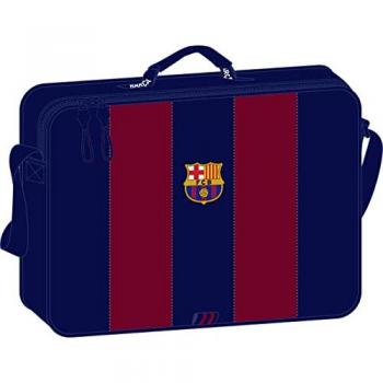 Cartera Escolar F.C. Barcelona - Bandolera Ajustable con Asa de Mano, Doble Tirador en Cremallera Principal, Fondo Interior Semirígido Extraíble, 38 x 28 x 6 cm, Color Rojo