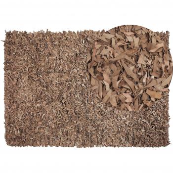 Alfombra Shaggy Beige de Piel Hecha a Mano 140 x 200 cm Rectangular