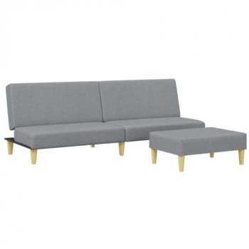 Sofá Cama de 2 Plazas con Taburete en Tela Gris Claro