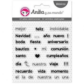 Anita y Su Mundo 37059597. Set 32 Sellos de Silicona, Frases Celebraciones, Perfecto para Manualidades