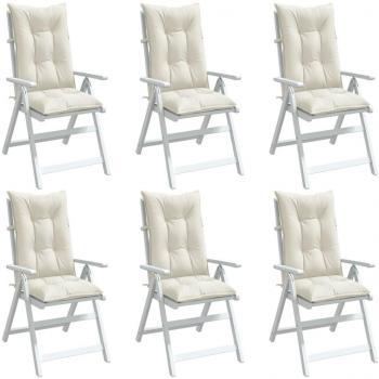 Cojines de silla de respaldo alto 6 uds crema Mélange 120x50x7 cm tela