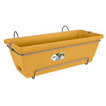Maceta Elho Barcelona Allin1 50 cm - Amarillo Miel - 100% Plástico Reciclado con Platillo y Estante para Colgar
