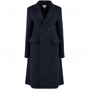 Bottega Veneta Women's Double-Breasted Navy Blue Wool Cashmere Cape Coat - Size 42