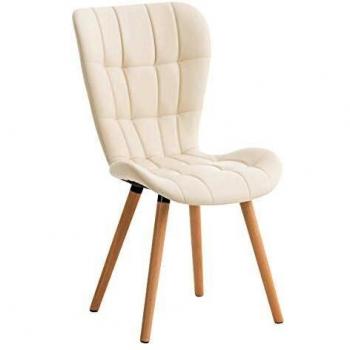 Silla de Comedor Elda Tapizada en Cuero Sintético Crema con Base de Madera y Diseño Nórdico