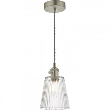 Lámpara colgante Hadano de cristal estriado en cromo antiguo, 1 bombilla, altura ajustable de 124.5 cm