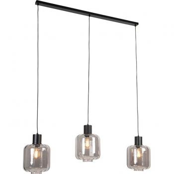 Lámpara colgante negra de diseño moderno con cristal ahumado, 3 luces, 161,5 cm - QARA