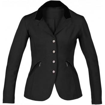 Horka Ladies Piaffe Strass comodidad Chaqueta Competencia de equitación con Cuello de terciopelo, negro