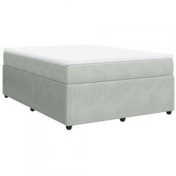 Cama Box Spring con colchón de terciopelo gris claro 160x200 cm