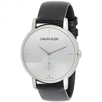Calvin Klein ESTABLECIDO Reloj para hombre (Ø 43 mm) - Mod. ESTABILISHED, diseño elegante, caja de acero inoxidable, esfera negra, correa de cuero negro, resistente al agua hasta 30 metros,