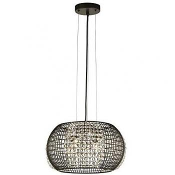 Lámpara colgante Cage de acero dulce negro mate, 4 bombillas, diámetro de 22 cm, diseño contemporáneo tipo araña con estructura en jaula y vidrio transparente para 4 luces G9
