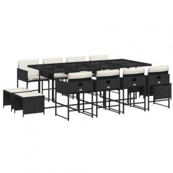 Set comedor de jardín con cojines 13 pzas ratán sintético negro vidaXL