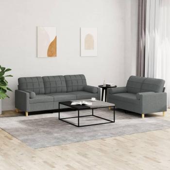 2-Piece Dark Grey Fabric Sofa Set with Cushions