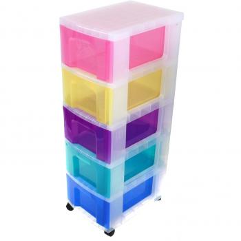 Cajonera Plástica Transparente Really Útil 5 Cajones de 12 Litros con Ruedas