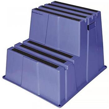 Escalera de alta resistencia con plataforma doble, altura 500 mm, plástico azul