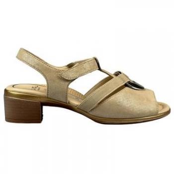 Sandalias mujer piel beige ARA, suela ancha, tacón bajo, con gummizug y cierre de velcro