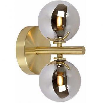 Aplique de pared Lucide Tycho, 2 luces, metal latón, diseño en oro y gris humo, dimensiones de 24,5 cm