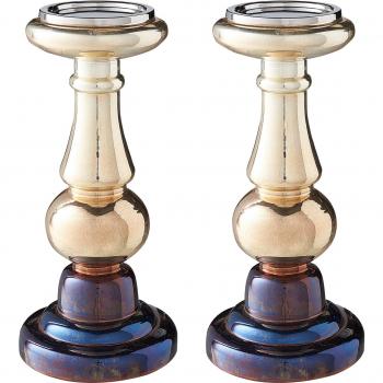 Conjunto de 2 candeleros de vidrio dorado multicolor iridiscente 31 cm Beliani Imarti