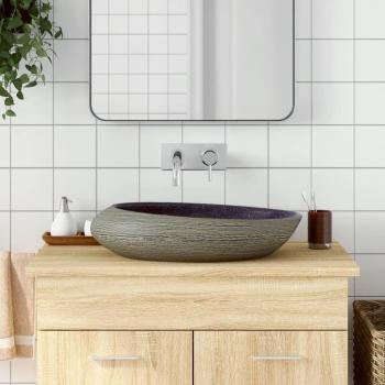 Lavabo sobre encimera ovalado de cerámica morado y gris 59x40x14 cm