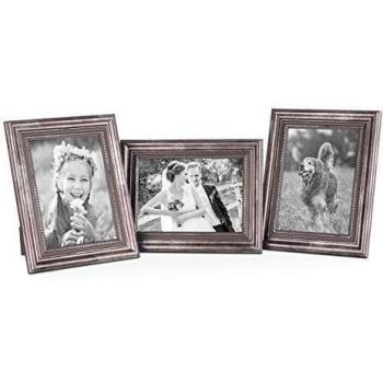 Photolini Juego de 3 Marcos 15x20 cm Plata barroca, Antiguo, Madera Maciza con Cristal y Accesorios, Marco Barroco