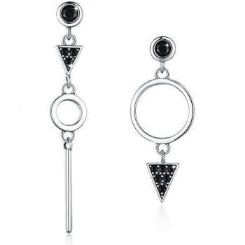 SIMPLOVE Aretes Colgantes de Halo Geométricos Plata de Ley 925, 5A Pendientes Largos Colgantes Largos de Circonita Cúbica Negra para Oídos Sensibles