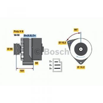 Alternador Bosch 0 986 033 740, 55 A, 14 V para Mercedes-Benz W124 y T1/TN