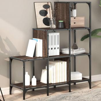 Estantería de madera de ingeniería y metal 92x30x102 cm en color Negro, Roble Sonoma y Roble ahumado - Mueble de Almacenaje para Oficina, Estudio y Dormitorio