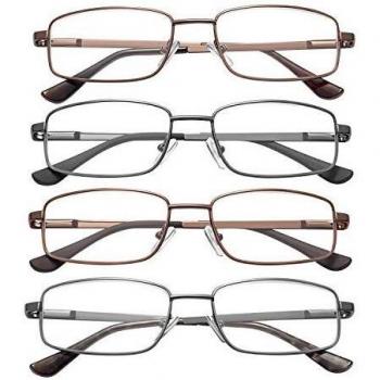 EFE Gafas de Lectura 4-Pack para Mujeres y Hombres Diseño de bisagras reforzadas ajustable Rectángulo Estilo Diseñador Ligeros Cómodos con Montura de Gafas de Metal 2.5x